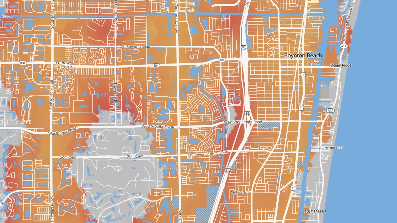 Transit Grade map of Leisureville, Boynton Beach, FL