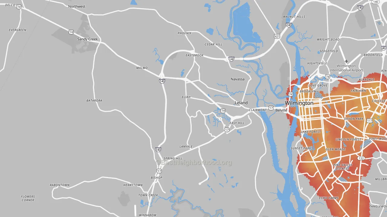 Transit Grade map of Leland, NC
