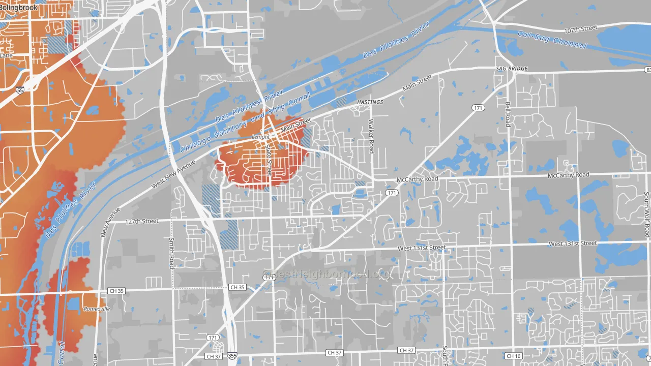 Transit Grade map of Lemont, IL