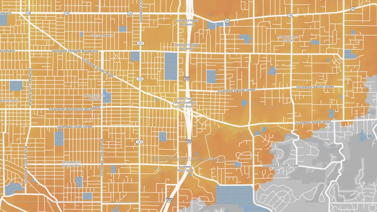 Transit Grade map of Lents, Portland, OR
