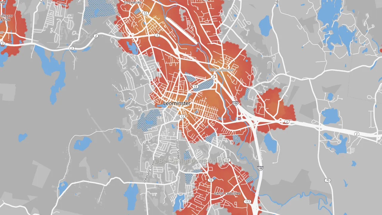 Transit Grade map of Leominster, MA