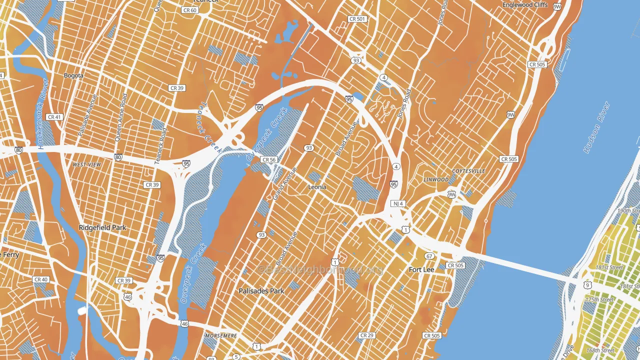 Transit Grade map of Leonia, NJ
