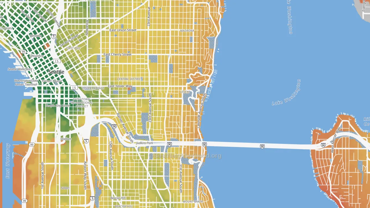 Transit Grade map of Leschi, Seattle, WA