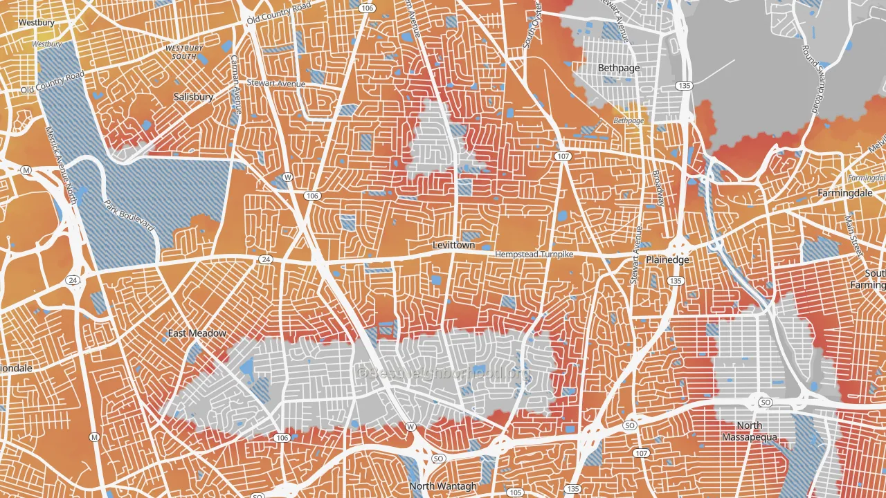 Transit Grade map of Levittown, NY