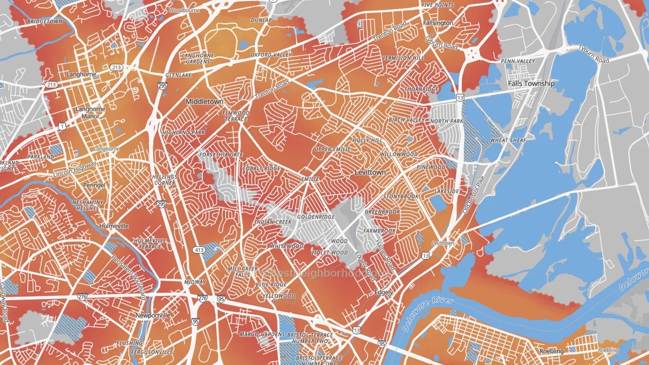 Transit Grade map of Levittown, PA