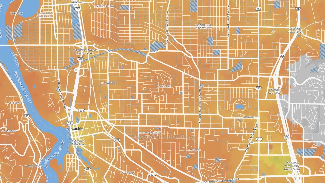 Transit Grade map of Lewelling, Milwaukie, OR