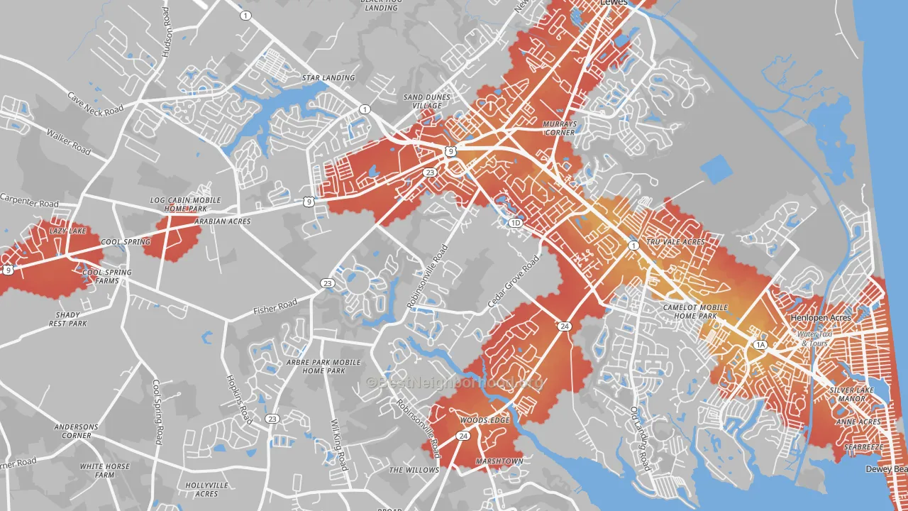 Transit Grade map of Lewes, DE