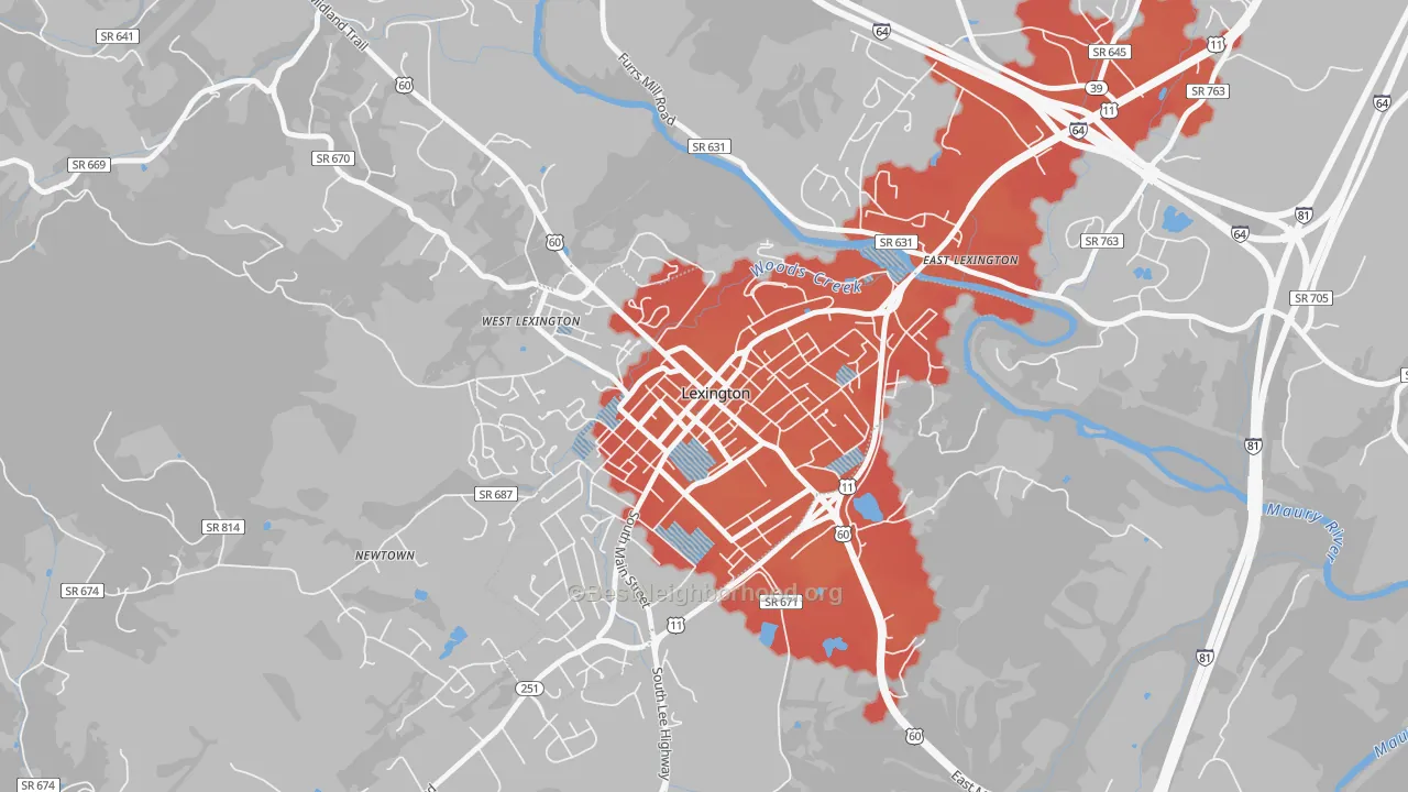 Transit Grade map of Lexington City, VA