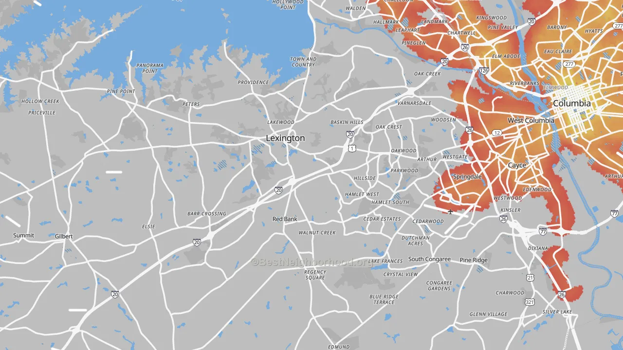 Transit Grade map of Lexington County, SC