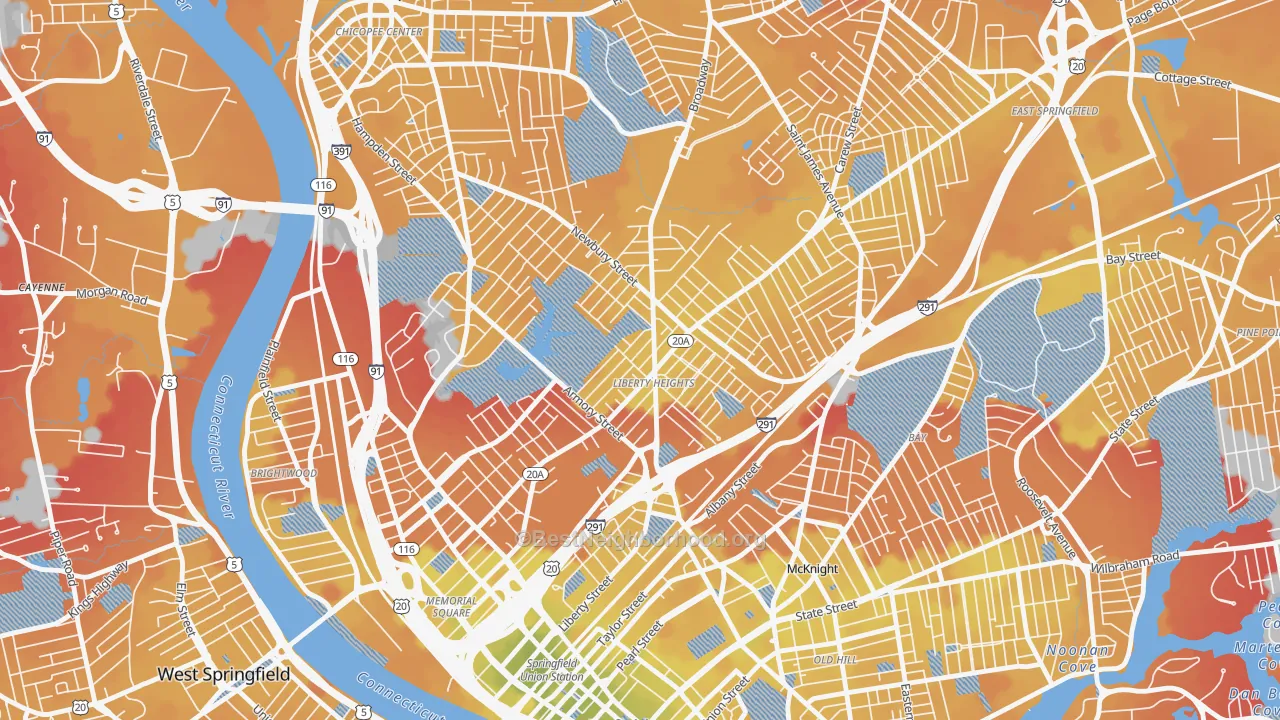 Transit Grade map of Liberty Heights, Springfield, MA