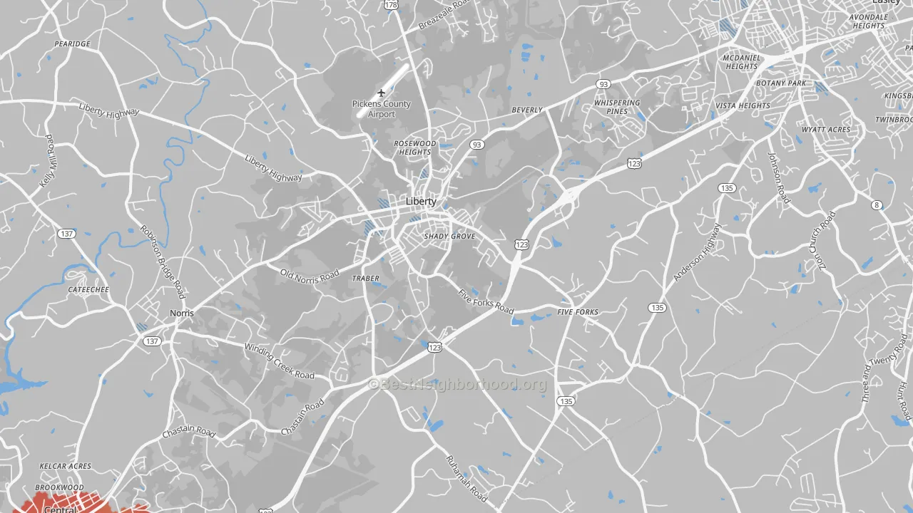 Transit Grade map of Liberty, SC