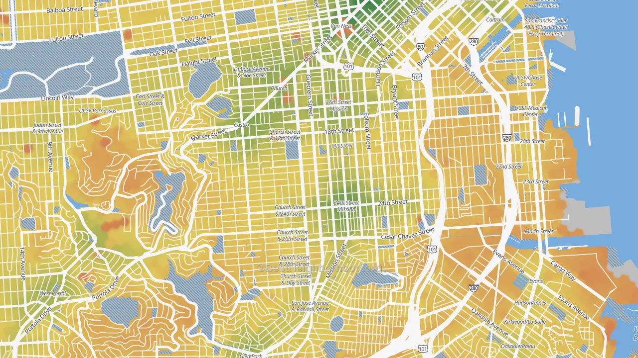 Transit Grade map of Liberty Street Historic District, San Francisco, CA