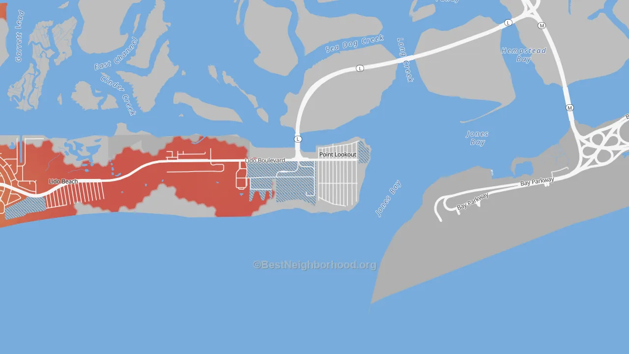 Transit Grade map of Lido Beach, NY