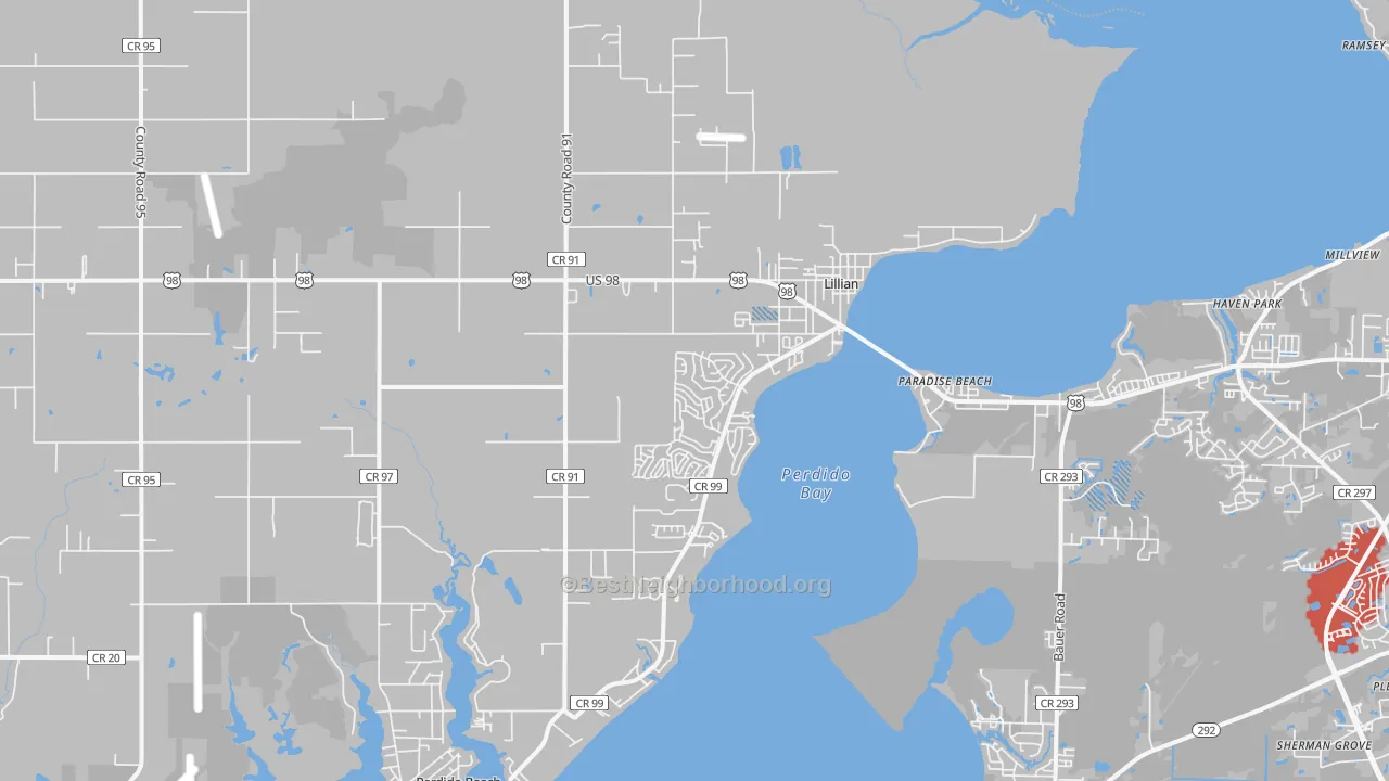 Transit Grade map of Lillian, AL
