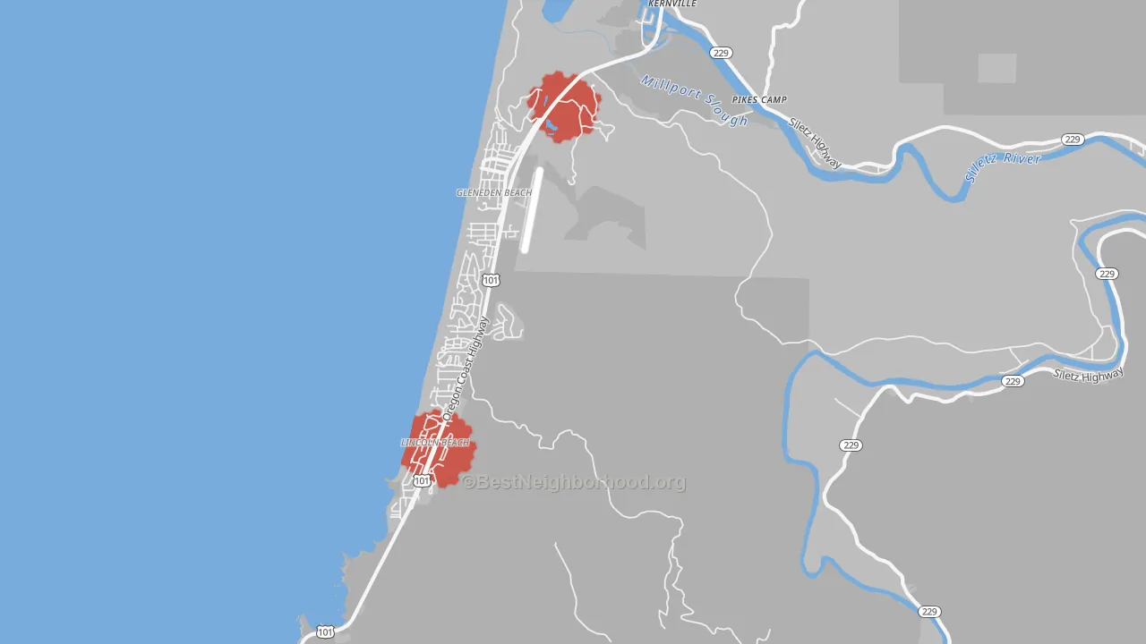 Transit Grade map of Lincoln Beach, OR