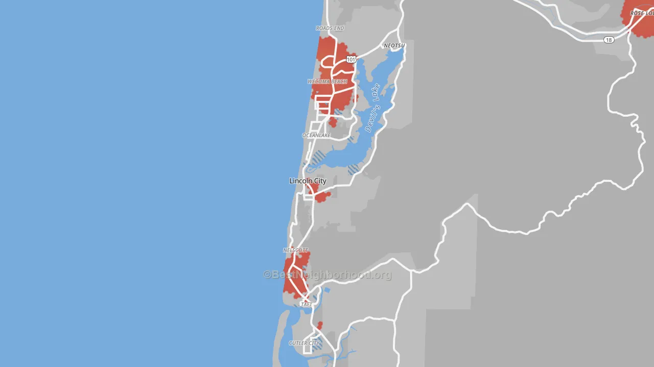 Transit Grade map of Lincoln City, OR