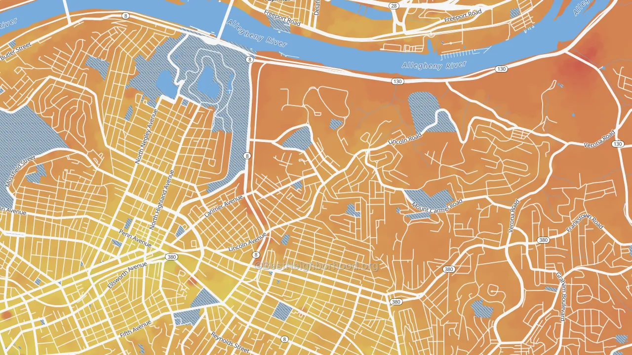 Transit Grade map of Lincoln-Lemington-Belmar, Pittsburgh, PA