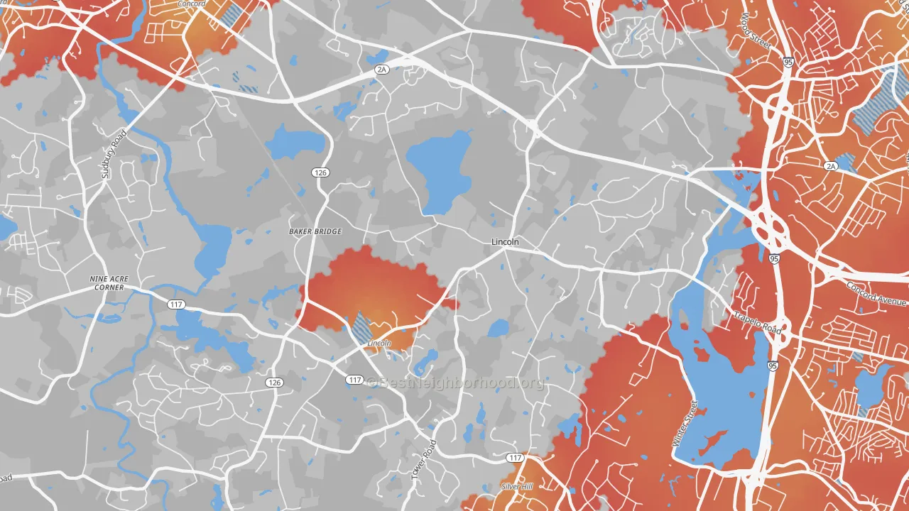 Transit Grade map of Lincoln, MA