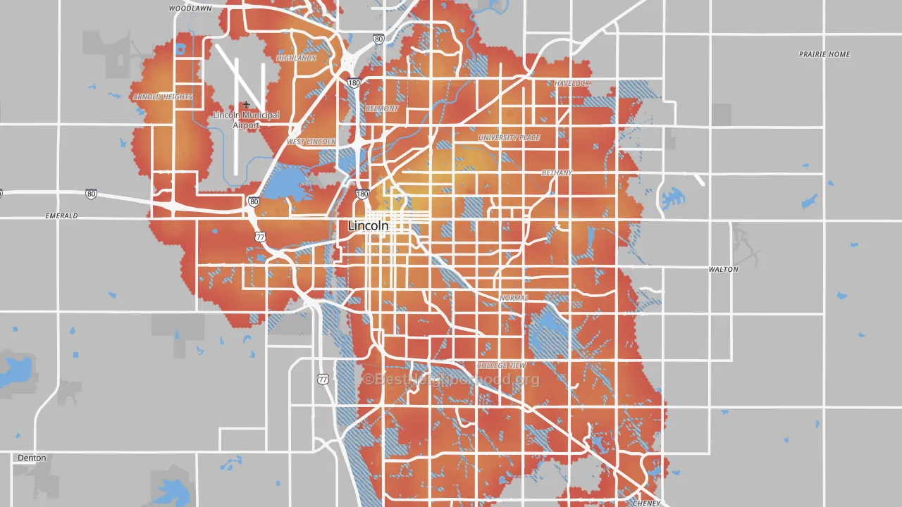 Transit Grade map of Lincoln, NE