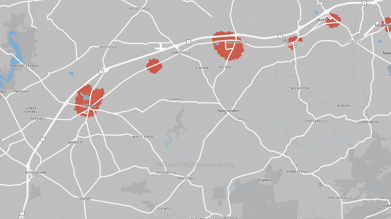Transit Grade map of Lincoln University, PA