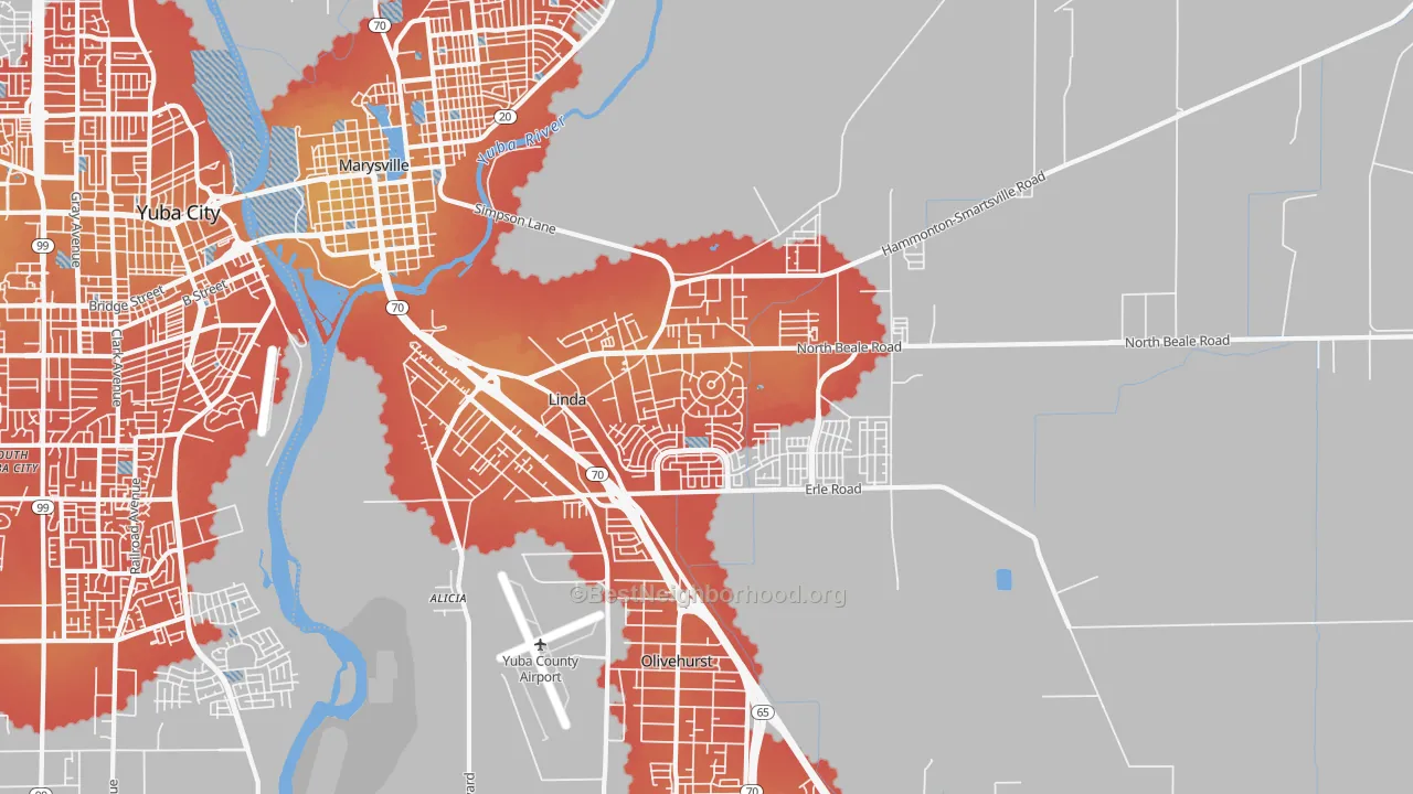 Transit Grade map of Linda, CA