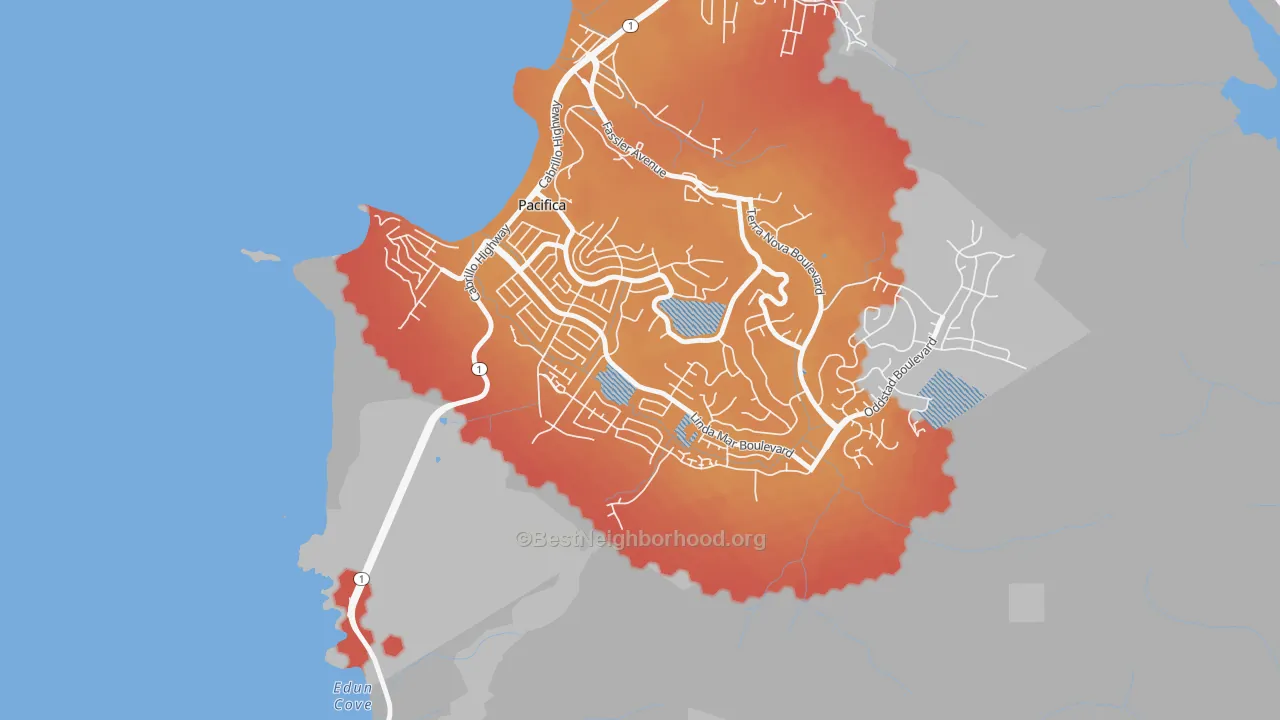 Transit Grade map of Linda Mar, Pacifica, CA