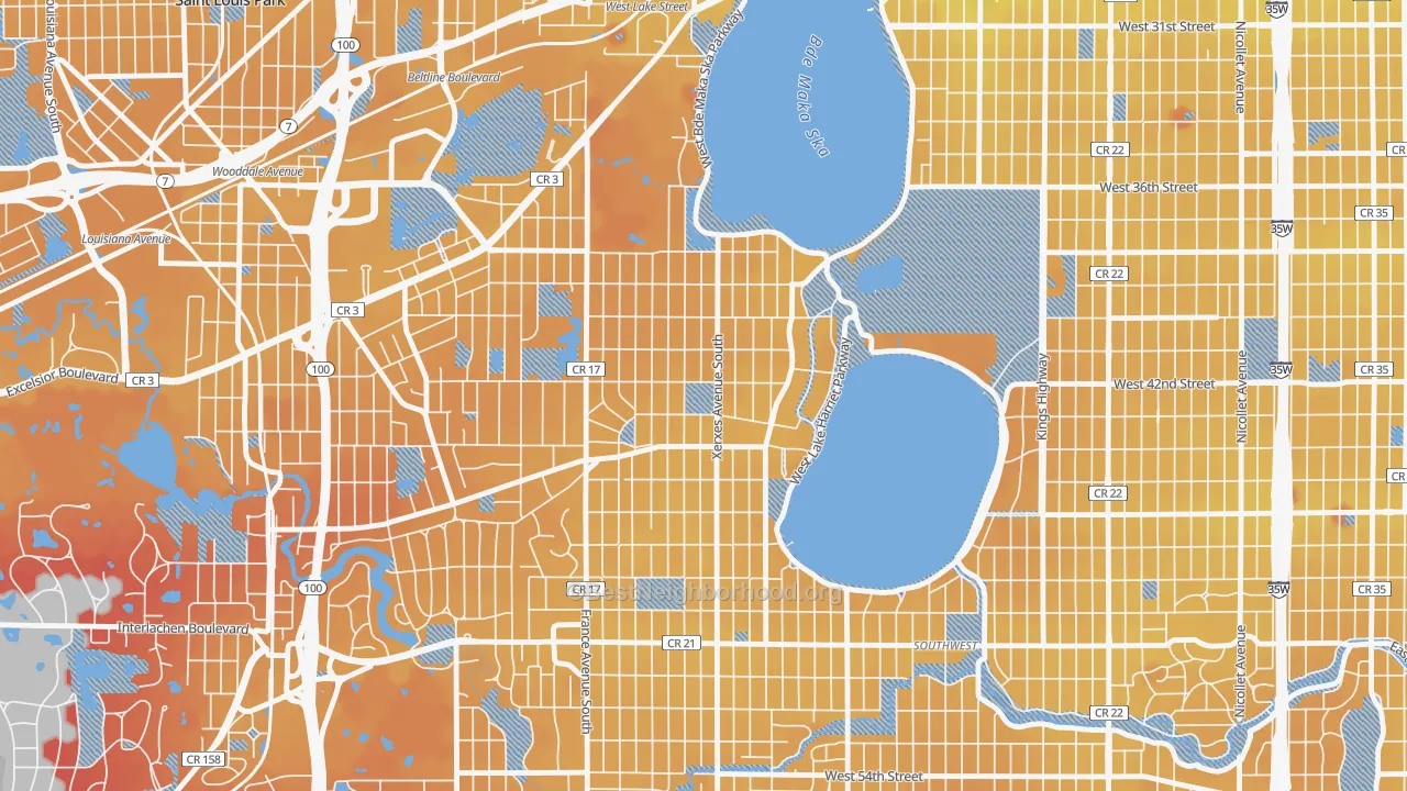 Transit Grade map of Linden Hills, Minneapolis, MN
