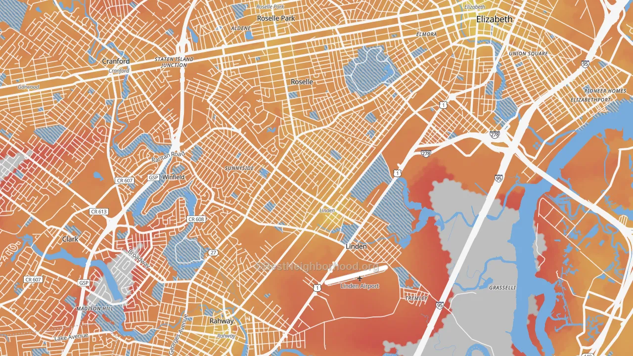 Transit Grade map of Linden, NJ