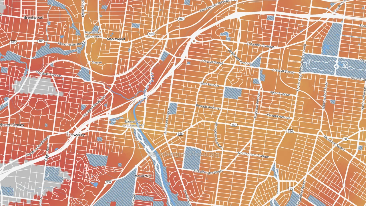 Transit Grade map of Lindenwood Park, St. Louis, MO