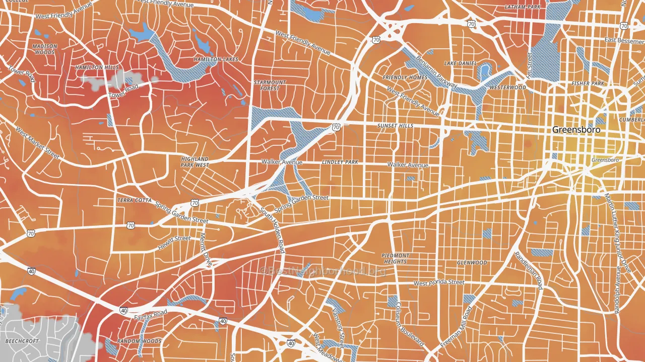 Transit Grade map of Lindley Park, Greensboro, NC
