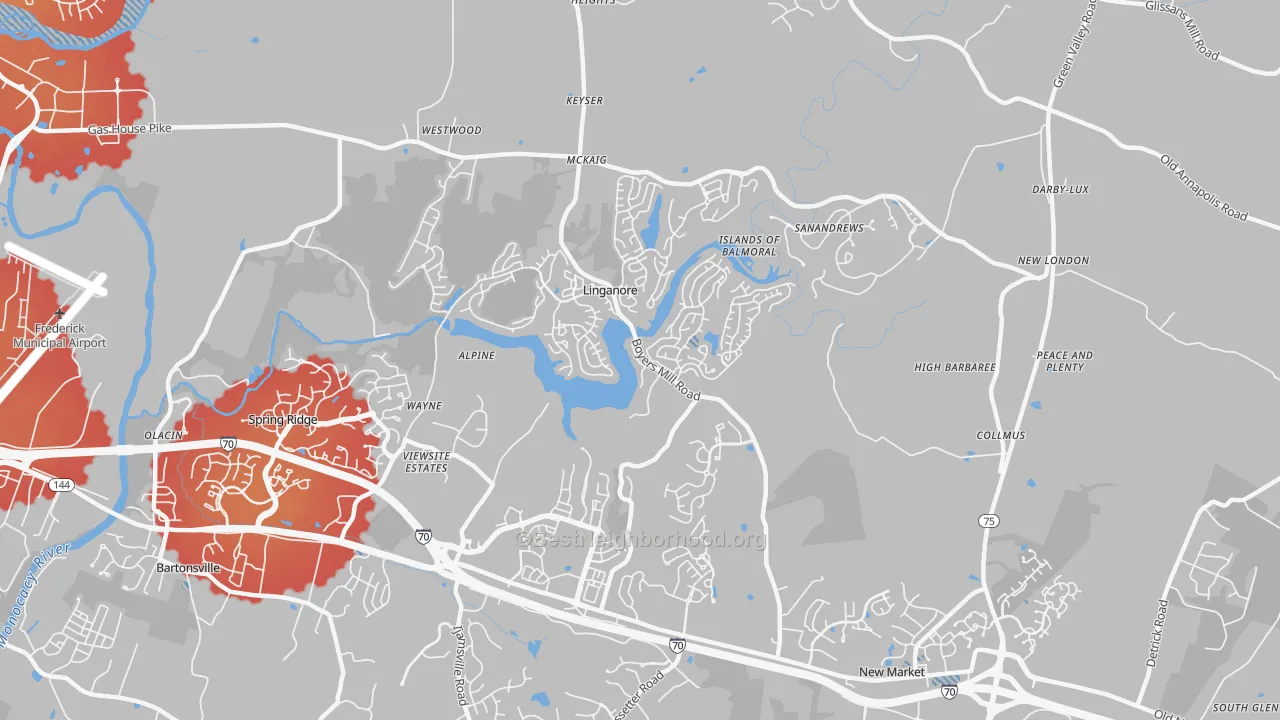 Transit Grade map of Linganore, MD