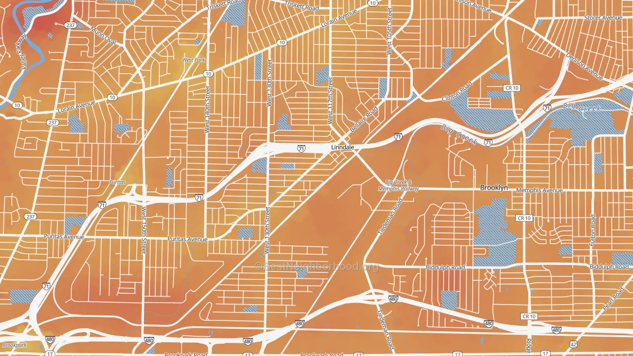 Transit Grade map of Linndale, OH