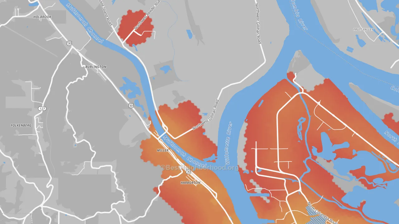 Transit Grade map of Linnton, OR