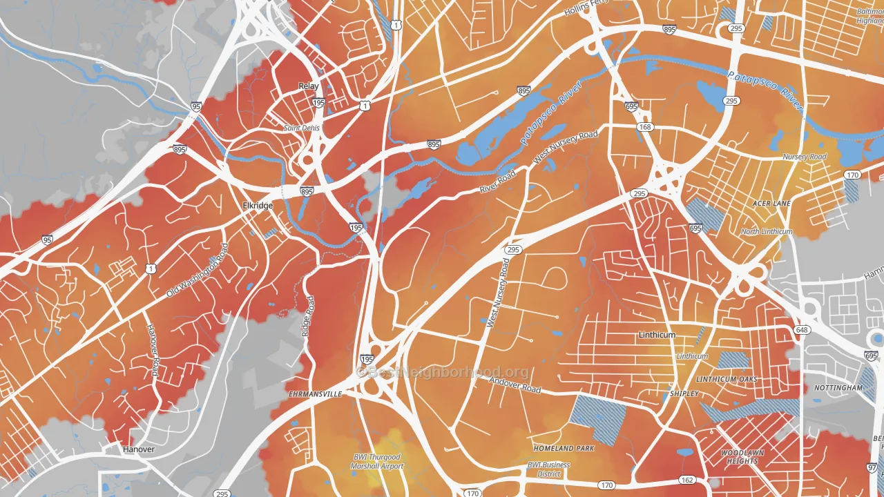 Transit Grade map of Linthicum Heights, MD