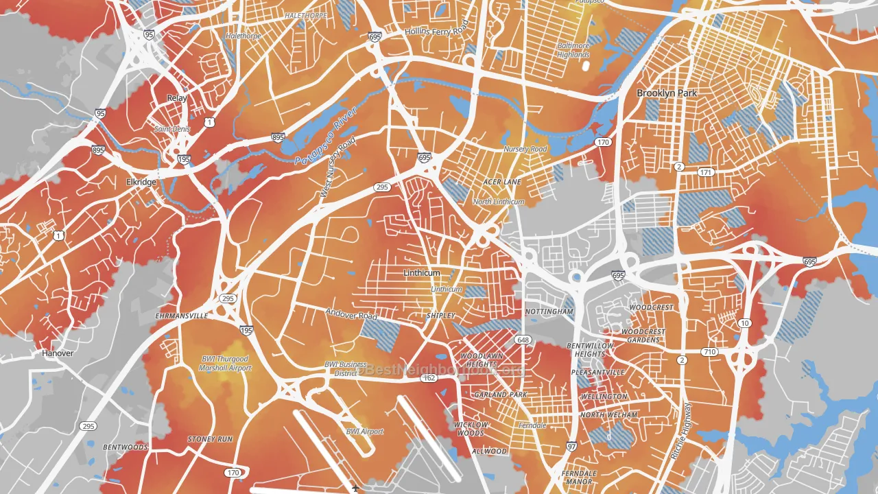 Transit Grade map of Linthicum, MD