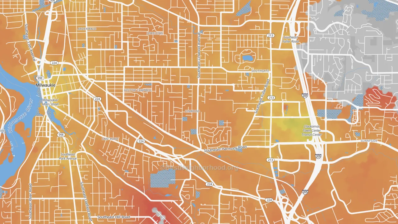 Transit Grade map of Linwood, Milwaukie, OR