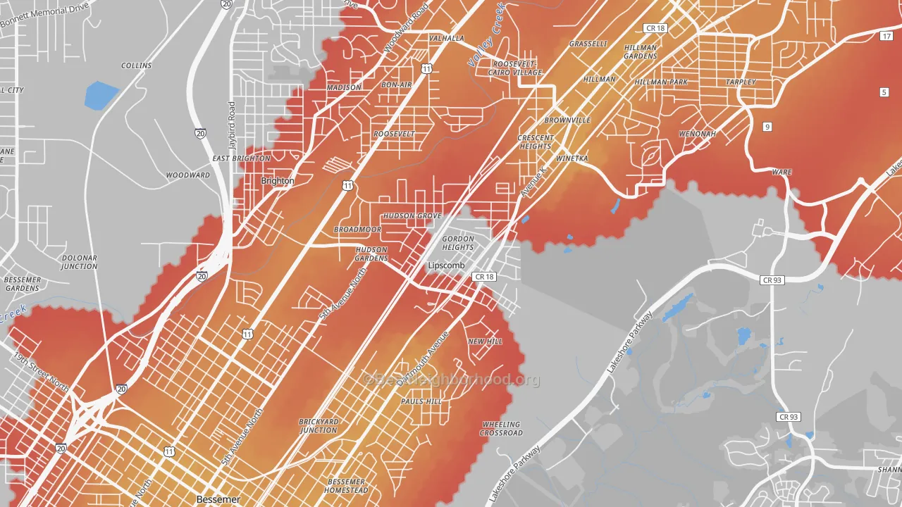 Transit Grade map of Lipscomb, AL