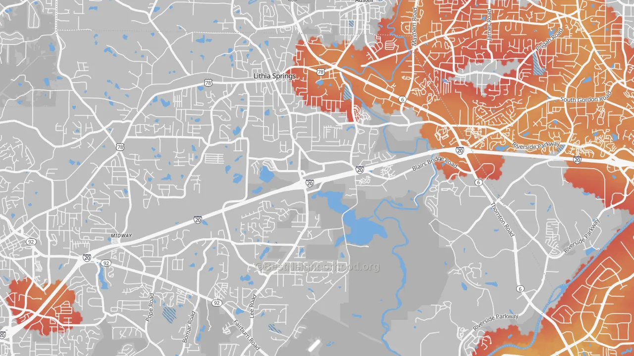 Transit Grade map of Lithia Springs, GA