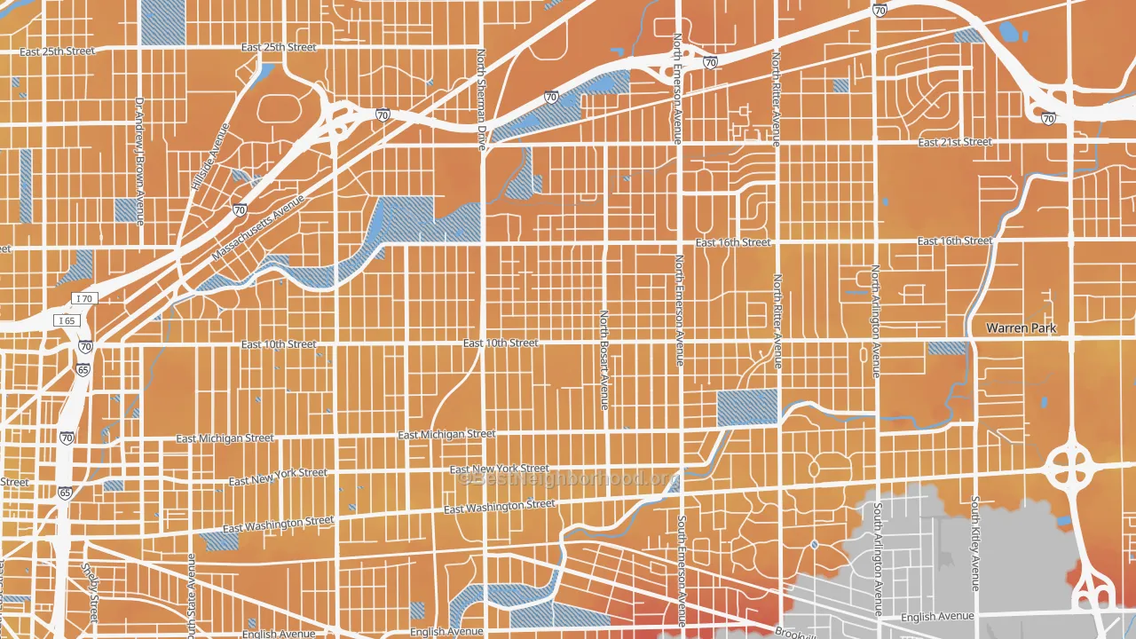 Transit Grade map of Little Flower, Indianapolis, IN