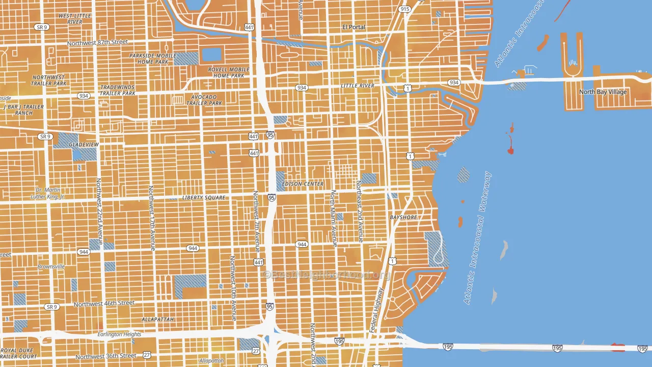 Transit Grade map of Little Haiti, Miami, FL