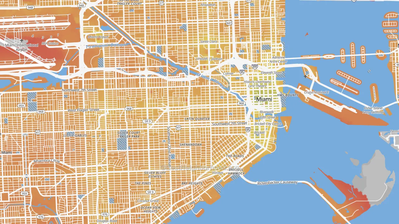 Transit Grade map of Little Havana, Miami, FL