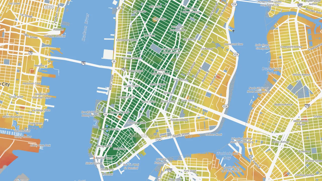 Transit Grade map of Little Italy, Manhattan, NY