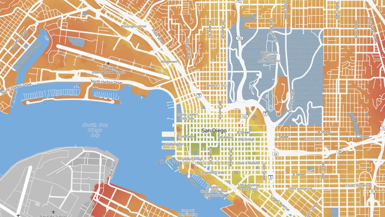 Transit Grade map of Little Italy, San Diego, CA