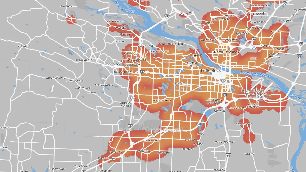 Transit Grade map of Little Rock, AR