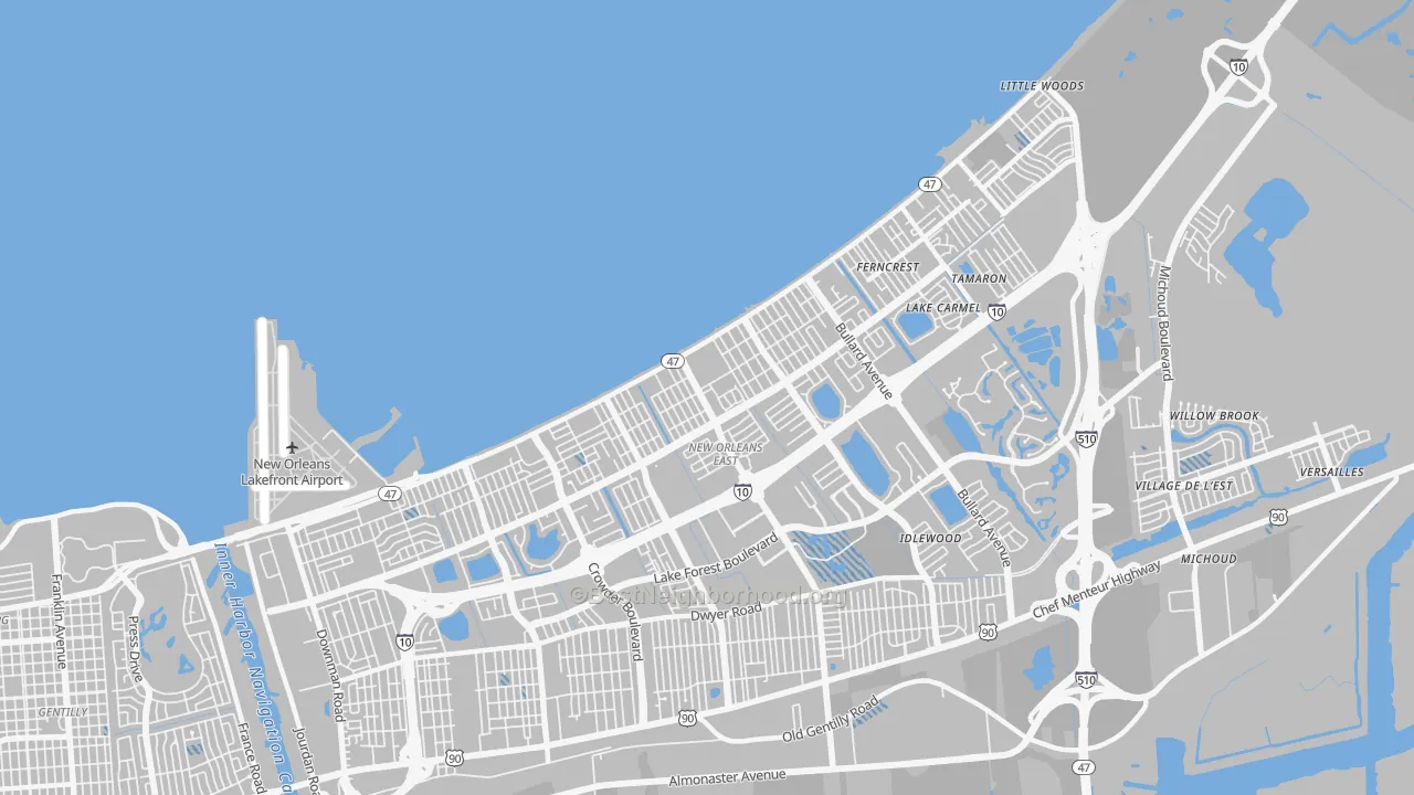 Transit Grade map of Little Woods, New Orleans, LA