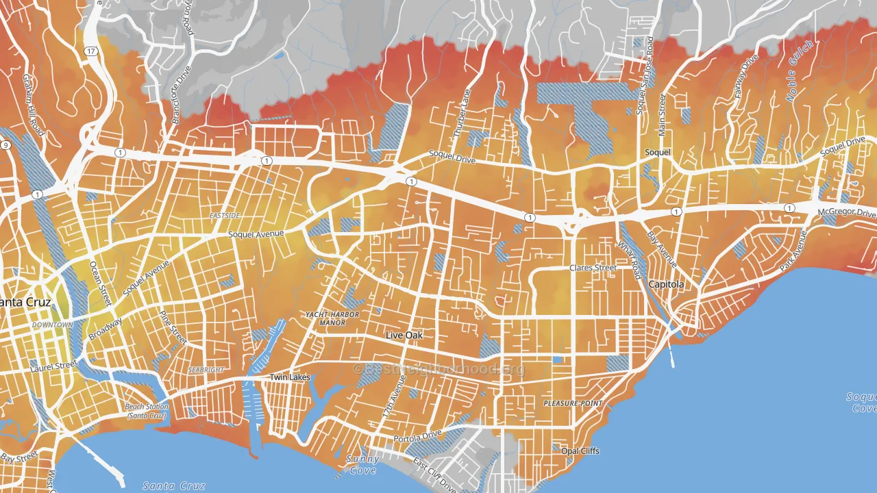 Transit Grade map of Live Oak, Santa Cruz, CA