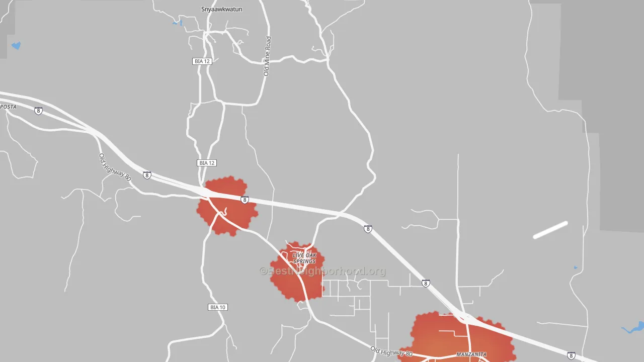 Transit Grade map of Live Oak Springs, CA