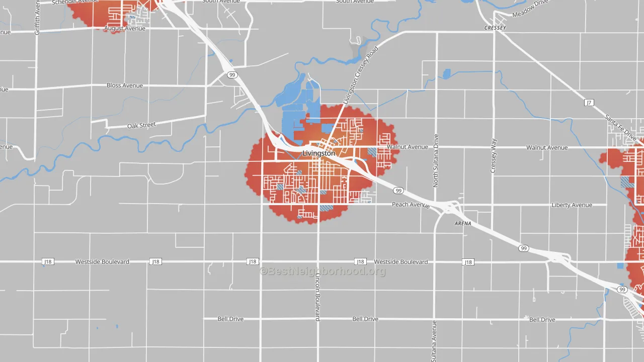 Transit Grade map of Livingston, CA