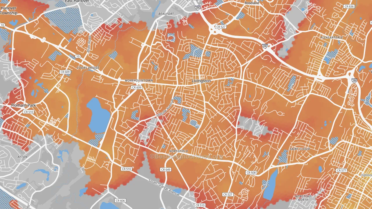 Transit Grade map of Livingston, NJ