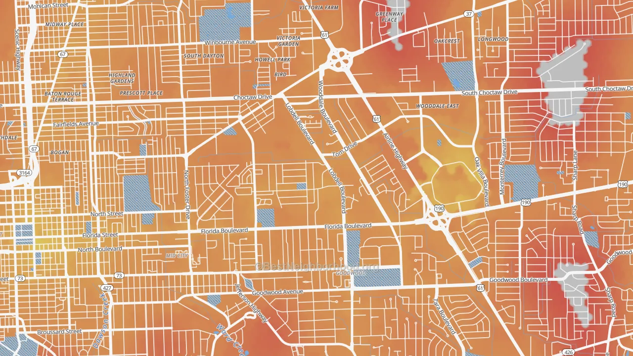 Transit Grade map of Lobdell-Woodale, Baton Rouge, LA